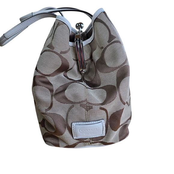 Coach F13533 Signature Leather Stripe Tote Carryall Logo Canvas Purse Handbag LN - Picture 4 of 11